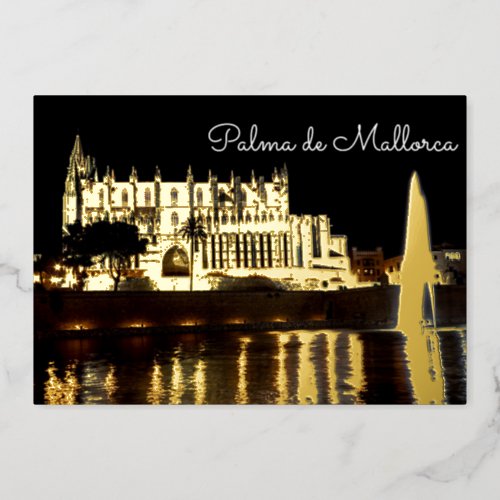 Cathedral of Palma de Mallorca at night _ Spain Foil Holiday Card