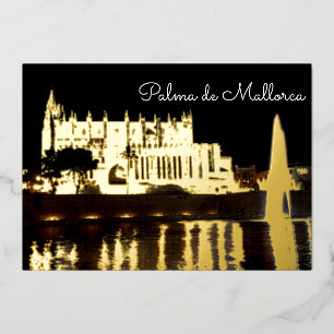 Cathedral of Palma de Mallorca at night - Spain Foil Holiday Card