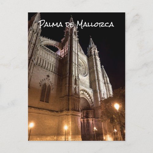 Cathedral of Palma de Mallorca at night _ Spain Postcard
