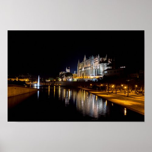 Cathedral of Palma de Mallorca at night _ Spain Poster