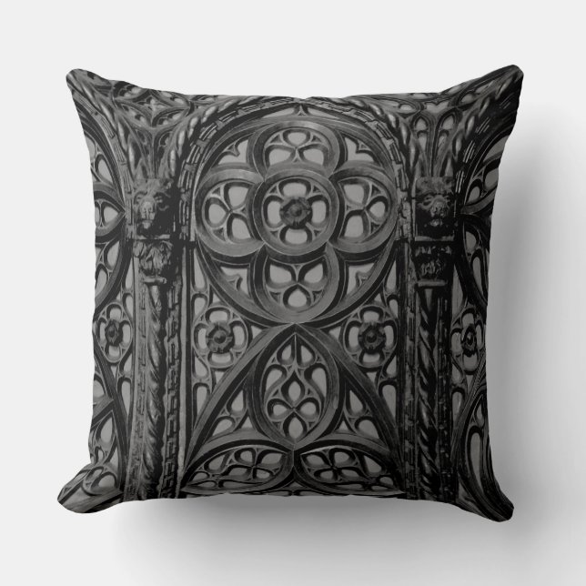Cathedral Pew Geometric Wood Carving Pattern 02 Throw Pillow (Front)