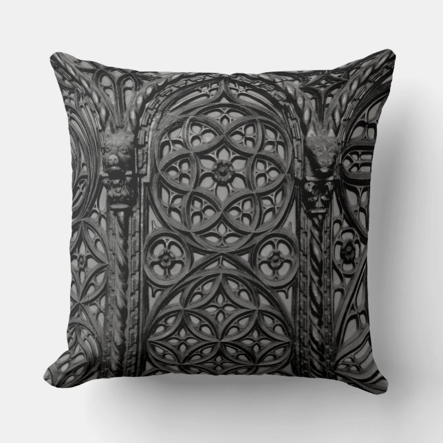 Cathedral Pew Geometric Wood Carving Pattern 03 Throw Pillow (Front)