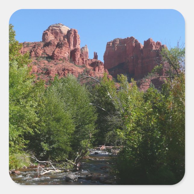 Cathedral Rock and Stream in Sedona Arizona Square Sticker (Front)