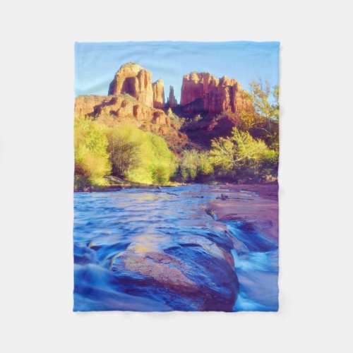 Cathedral Rock reflecting in Oak Creek Arizona Fleece Blanket