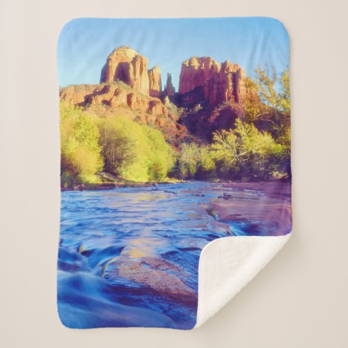 Cathedral Rock reflecting in Oak Creek Arizona Sherpa Blanket