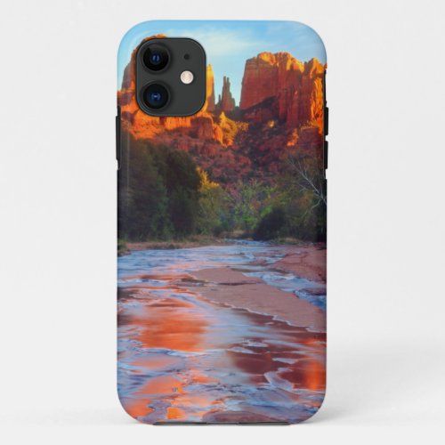 Cathedral Rock reflecting in Oak Creek at Sunset iPhone 11 Case