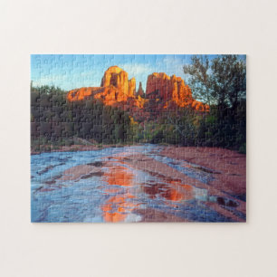 Cathedral Rock reflecting in Oak Creek at Sunset Jigsaw Puzzle