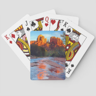 Cathedral Rock reflecting in Oak Creek at Sunset Poker Cards
