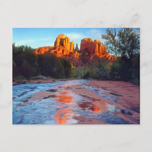 Cathedral Rock reflecting in Oak Creek at Sunset Postcard