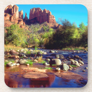 Cathedral Rock reflecting in Oak Creek Beverage Coaster