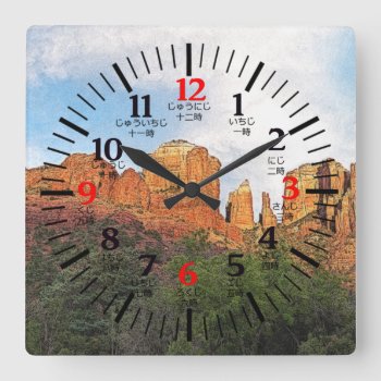 Cathedral Rock Sedona Arizona In Japanese/english Square Wall Clock by CreativeMastermind at Zazzle