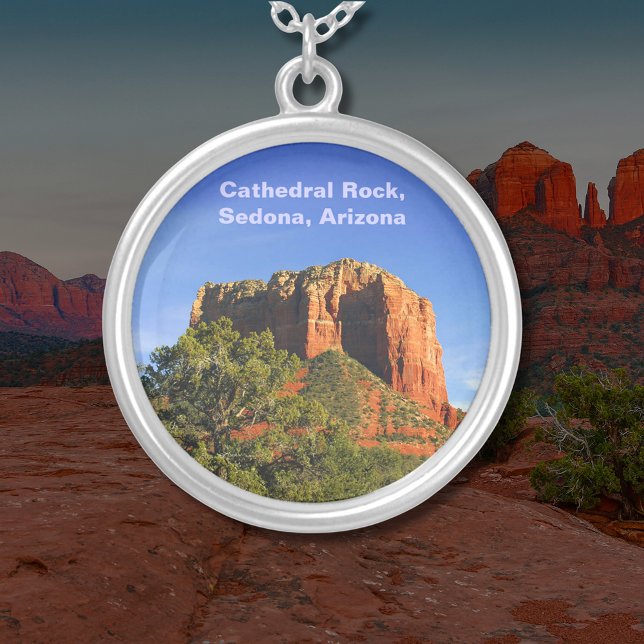 Cathedral Rock, Sedona, Arizona Round Silver Plated Necklace (Cathedral Rock, Sedona, Arizona Round Necklace)