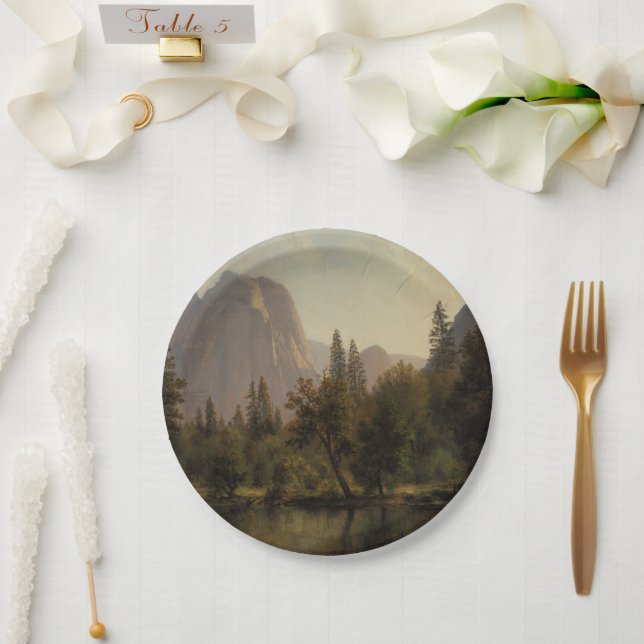 Cathedral Rocks, Yosemite Valley Albert Bierstadt Paper Plates (Wedding)