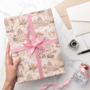 Cathedral Wedding Watercolor Pattern in Blush Pink Wrapping Paper
