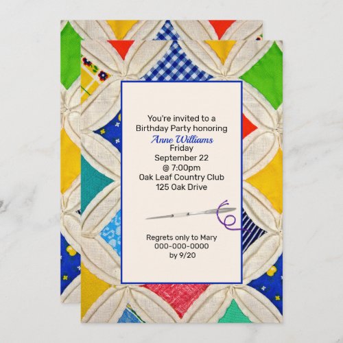 Cathedral Window Quilt Birthday Party Invitation