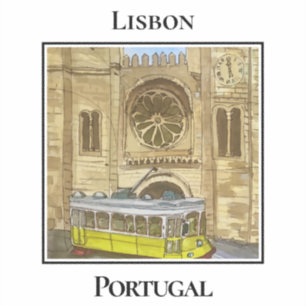 Cathedral, Yellow Streetcar, Lisbon Portugal Sticker