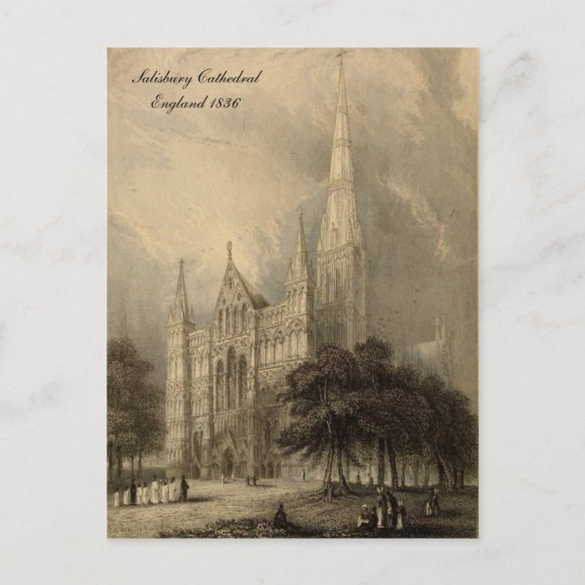 Cathedrals of England Series: Salisbury 1836 Postcard (Front)