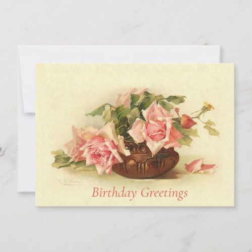 Catherine Klein Pink Roses Vase Birthday Postcard