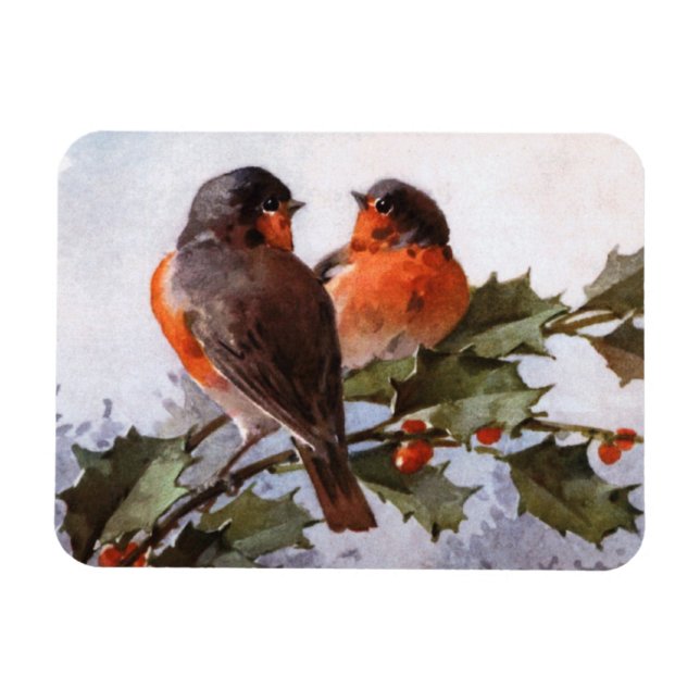 Catherine Klein: Robins on Holly Magnet (Horizontal)