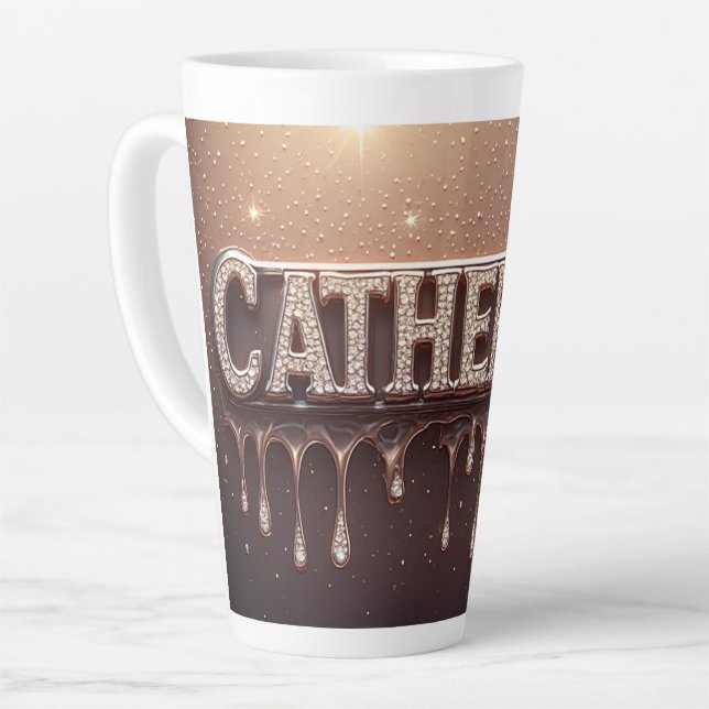 Catherine Name in Dripping Gold Latte Mug (Left Angle)