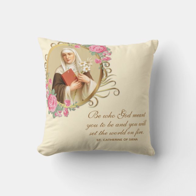 Catherine of Siena Prayer Quote Roses Religious Throw Pillow (Front)