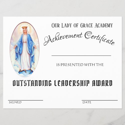 Catholic Achievement Award School Certificate Flyer