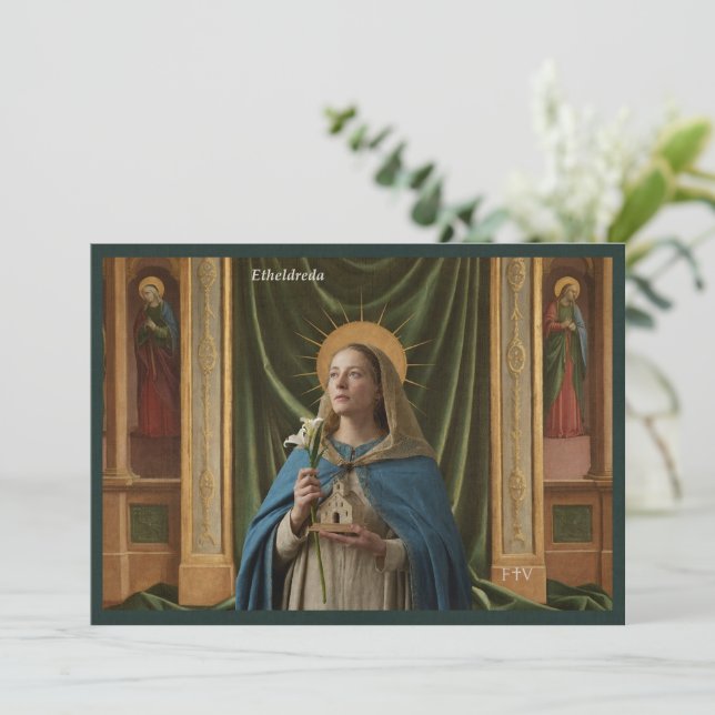Catholic Art Holy Card | Saint Etheldreda (Standing Front)