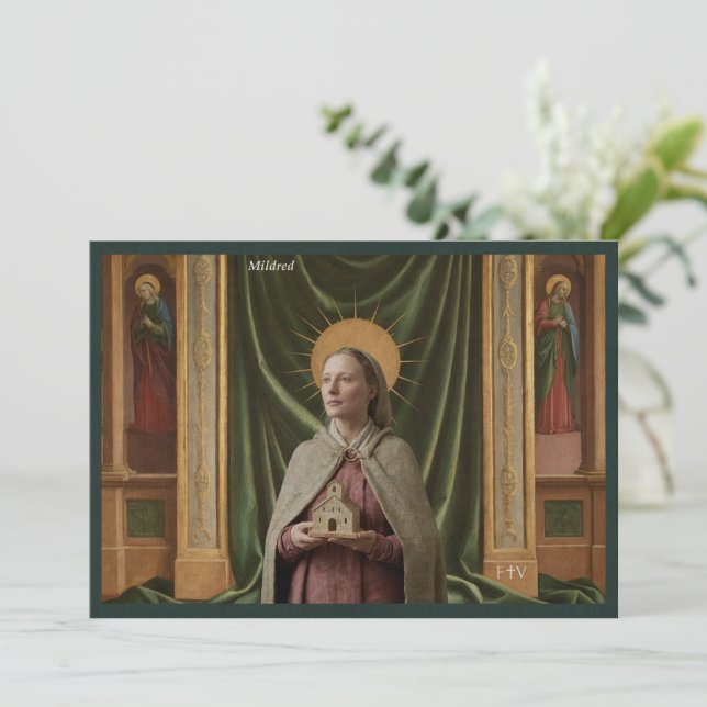 Catholic Art Holy Card | Saint Mildred of Thanet (Standing Front)