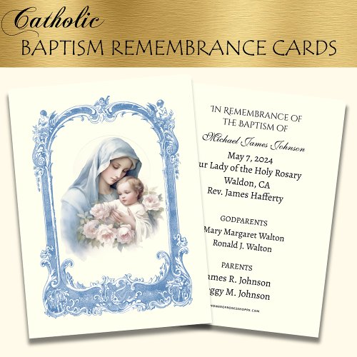Catholic Baby  Baptism Remembrance Holy Card