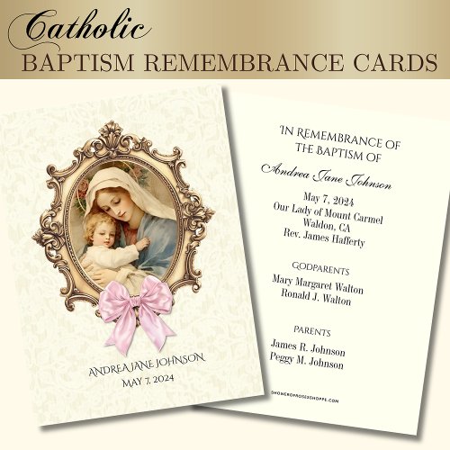 Catholic Baby  Baptism Remembrance Holy Card