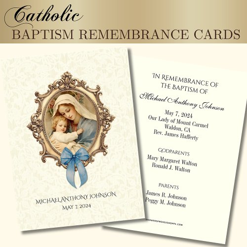 Catholic Baby  Baptism Remembrance Holy Card