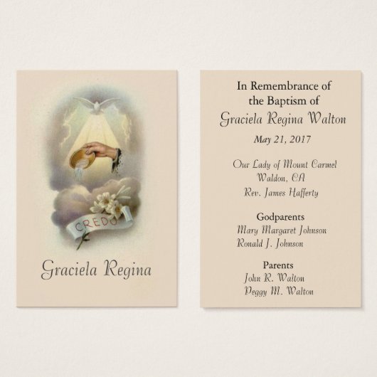 Catholic Baby Baptismal Remembrance Holy Card (Front & Back)