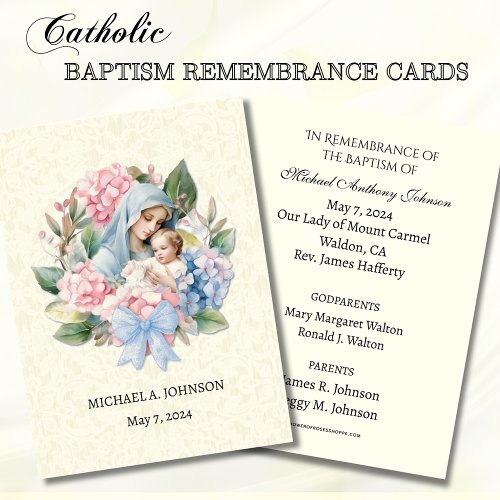 Catholic Baby Boy Baptism Remembrance Holy Card