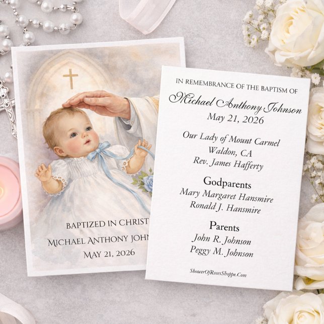Catholic Baby Boy Baptismal Remembrance Holy Card (Creator Uploaded)