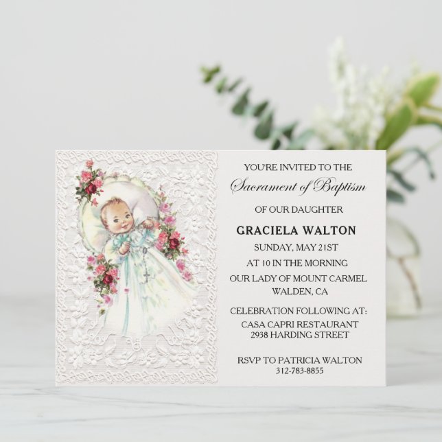 girl catholic baptism invitations