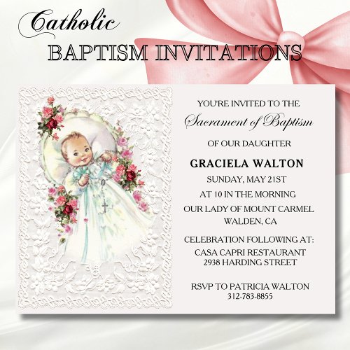 Catholic Baby Girl Baptism Invitations