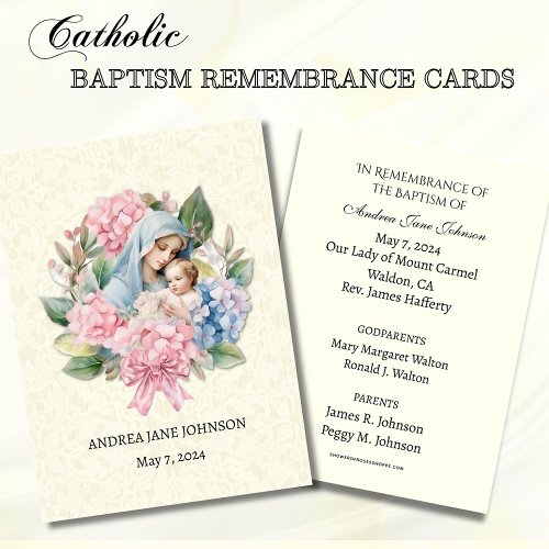 Catholic Baby Girl  Baptism Remembrance Holy Card