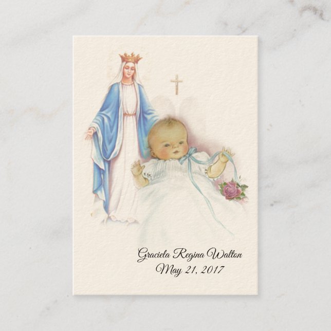 Catholic Baby Girl Baptismal Remembrance Holy Card (Front)