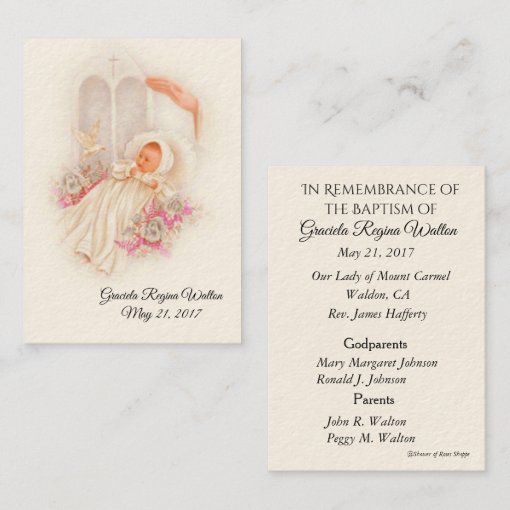 Catholic Baby Girl Baptismal Remembrance Holy Card | Zazzle