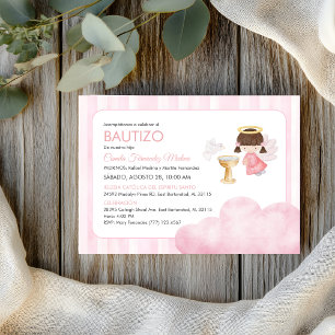 Catholic Baby Girl Cute Watercolor Angel Baptism  Invitation