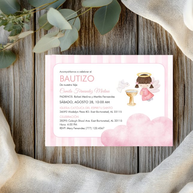 Catholic Baby Girl Cute Watercolor Angel Baptism  Invitation (Creator Uploaded)