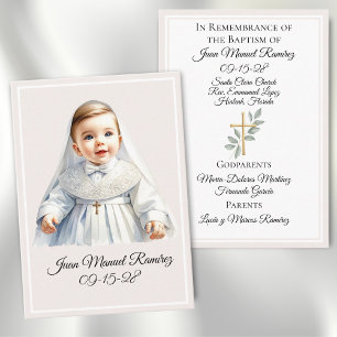 Catholic baptism baby boy beige remembrance card