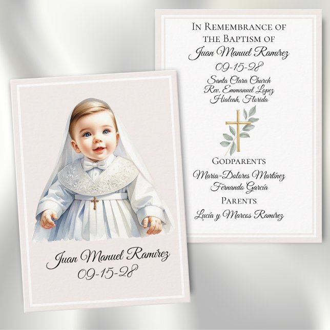 Catholic baptism baby boy beige remembrance card (Creator Uploaded)