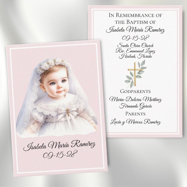 Catholic baptism baby girl pink remembrance card (Creator Uploaded)