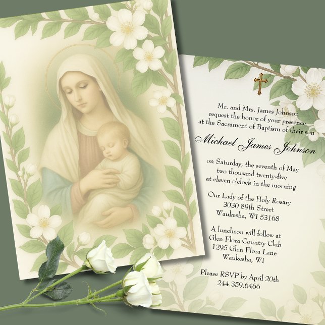 Catholic Baptism  Blessed Mother and Child Invitation (Creator Uploaded)