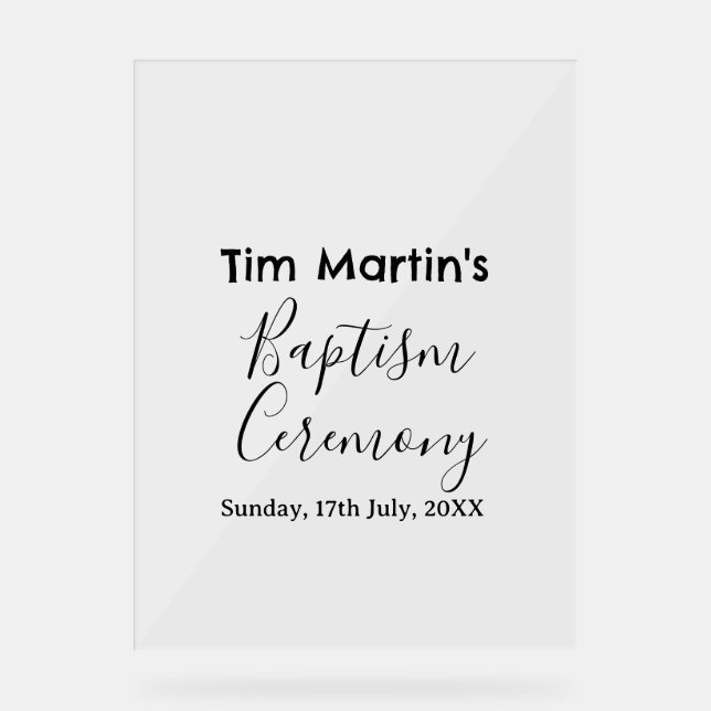 Catholic baptism ceremony name date simple minimal acrylic sign (Front)