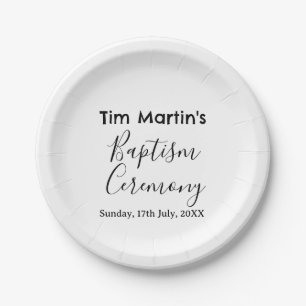 Catholic baptism ceremony name date simple minimal paper plates