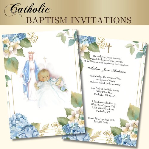 Catholic Baptism Christening Blessed Mary Baby Invitation