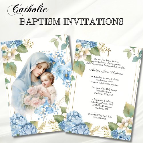 Catholic Baptism Christening Blessed Mother Jesus Invitation