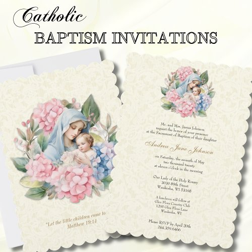 Catholic Baptism Christening Blessed Mother Jesus Invitation